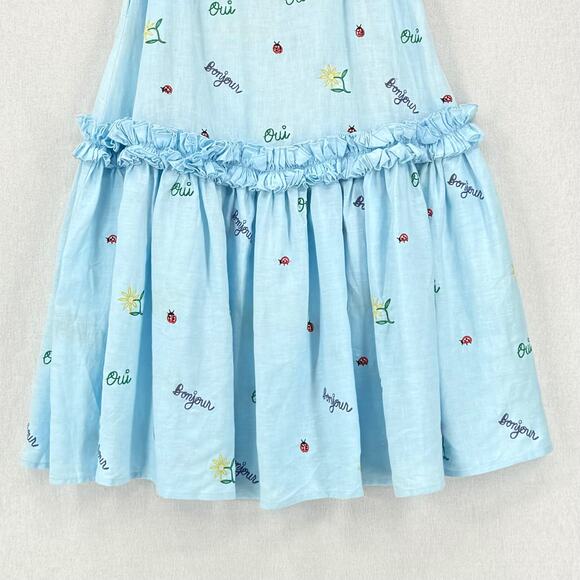 FANM MON X CLARE V Didom Maxi Skirt Womens XS Blue Embroidered Linen Ruffled - Picture 7 of 14